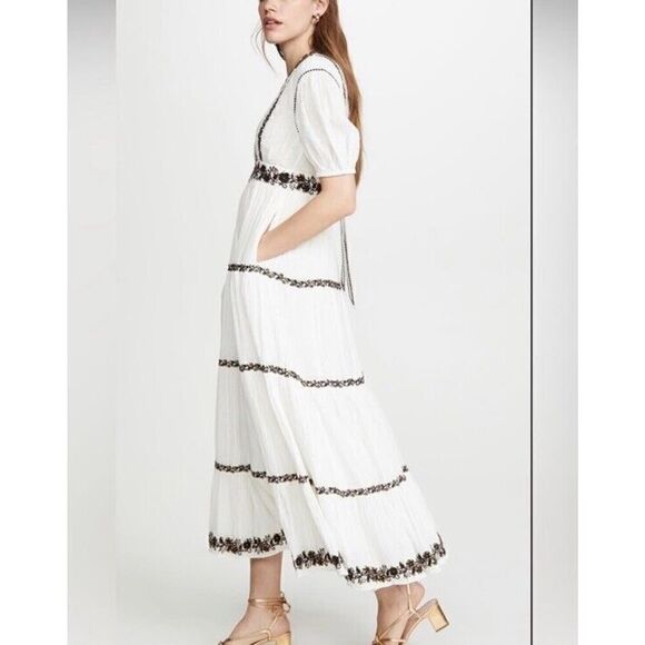 Ulla Johnson Handmade Boho White Beaded Maxi Dress Small - Picture 5 of 16